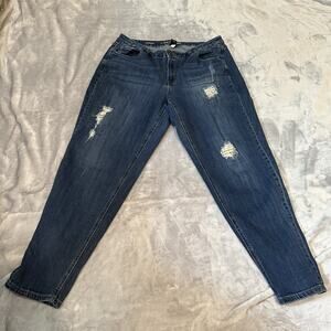 Lane Bryant Jeans Womens 18 Blue Boyfriend Distressed with Gold Metallic Patch